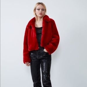 ZARA RED FAUX FUR JACKET
